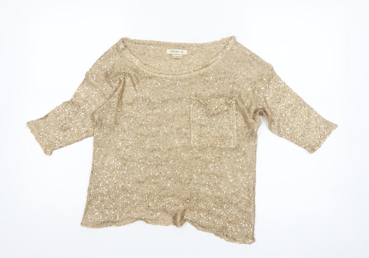Arden B Women’s Gold Sequin Knit Cropped Top XS 3/4 Sleeve Party