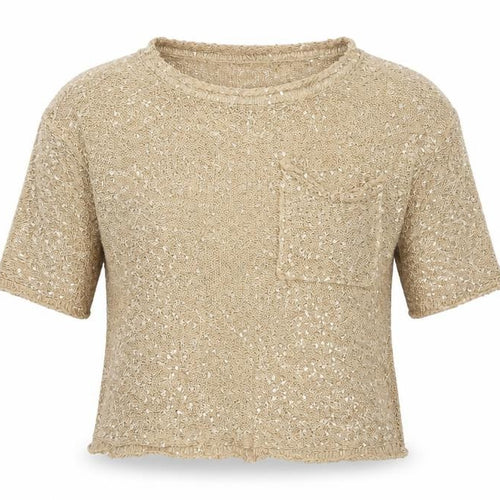Arden B Women’s Gold Sequin Knit Cropped Top XS 3/4 Sleeve Party