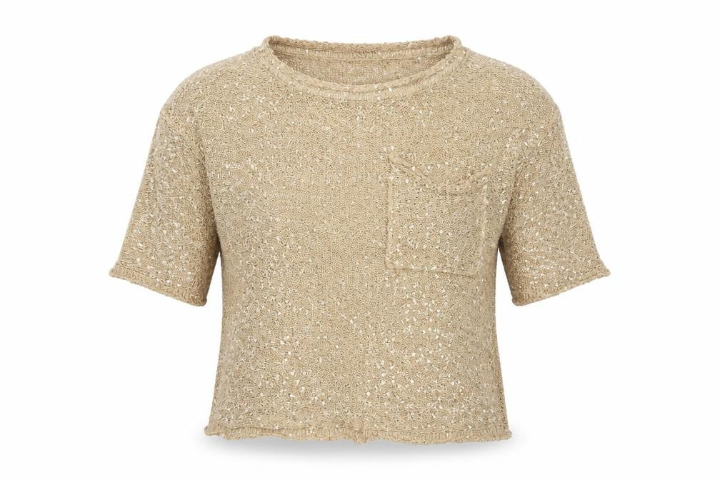 Arden B Women’s Gold Sequin Knit Cropped Top XS 3/4 Sleeve Party
