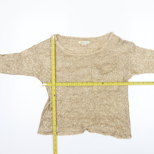 Arden B Women’s Gold Sequin Knit Cropped Top XS 3/4 Sleeve Party