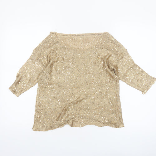Arden B Women’s Gold Sequin Knit Cropped Top XS 3/4 Sleeve Party