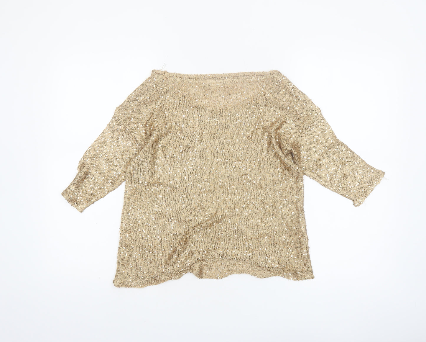 Arden B Women’s Gold Sequin Knit Cropped Top XS 3/4 Sleeve Party