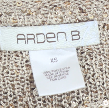 Arden B Women’s Gold Sequin Knit Cropped Top XS 3/4 Sleeve Party