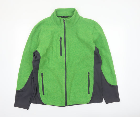 Front view of Port Authority men’s green soft shell fleece jacket, size L