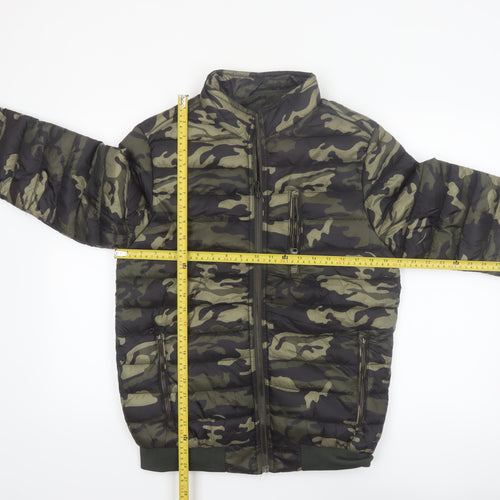 Hölstark Mens Green Camouflage Puffer Jacket Size M Lined Zip Winter