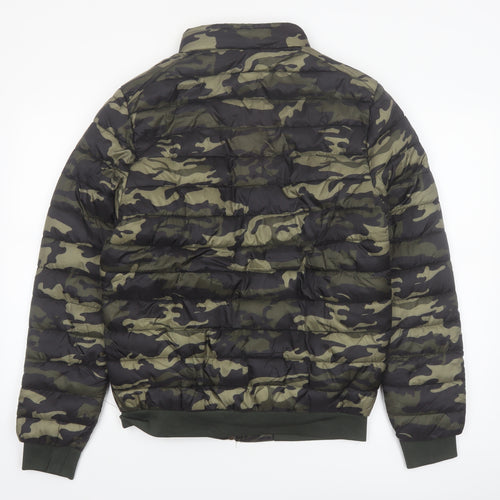 Hölstark Mens Green Camouflage Puffer Jacket Size M Lined Zip Winter