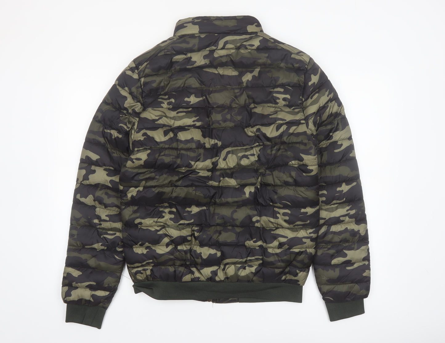 Hölstark Mens Green Camouflage Puffer Jacket Size M Lined Zip Winter