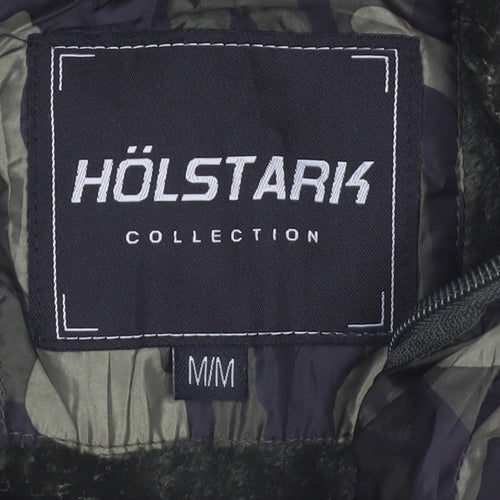 Hölstark Mens Green Camouflage Puffer Jacket Size M Lined Zip Winter