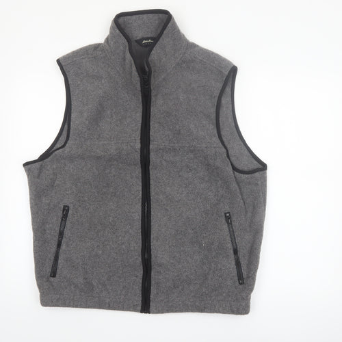 Eddie Bauer Men's Grey Fleece Bodywarmer Waistcoat L Zip Pockets Outdoor