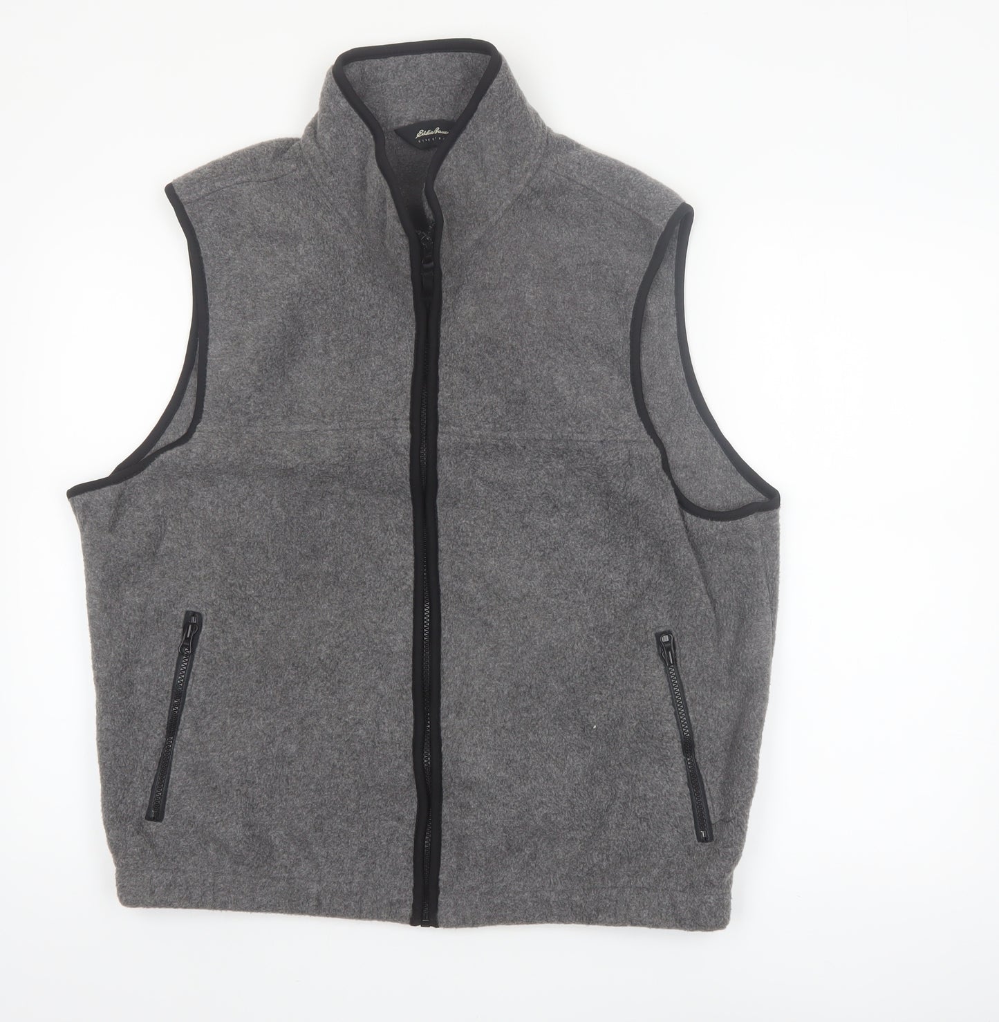 Eddie Bauer Men's Grey Fleece Bodywarmer Waistcoat L Zip Pockets Outdoor