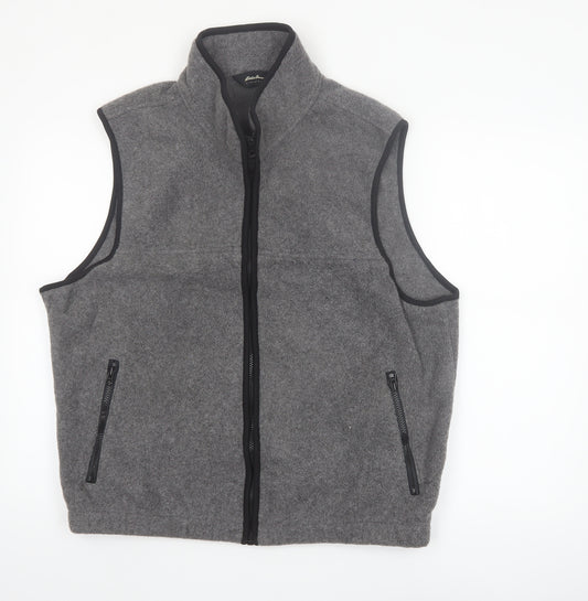 Eddie Bauer Men's Grey Fleece Bodywarmer Waistcoat L Zip Pockets Outdoor