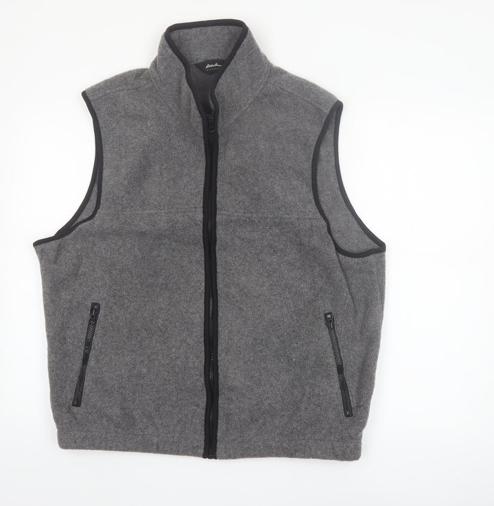 Eddie Bauer Men's Grey Fleece Bodywarmer Waistcoat L Zip Pockets Outdoor
