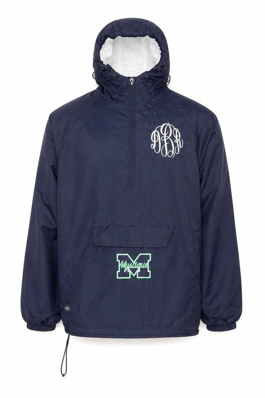 Front view of Charles River Apparel Men's Blue Hooded Anorak Jacket, size M