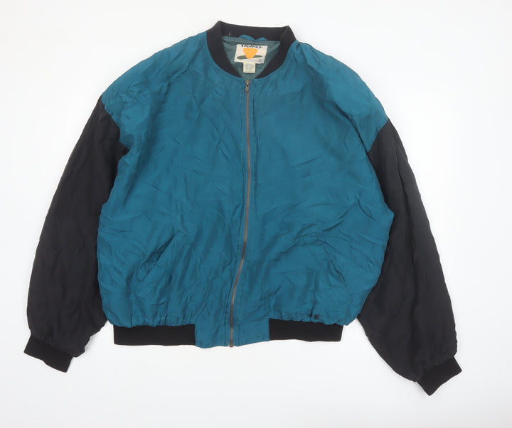 Protest Men's Blue Silk Bomber Jacket XL 90s Retro Full Zip