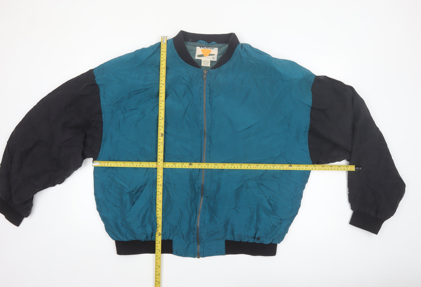 Protest Men's Blue Silk Bomber Jacket XL 90s Retro Full Zip