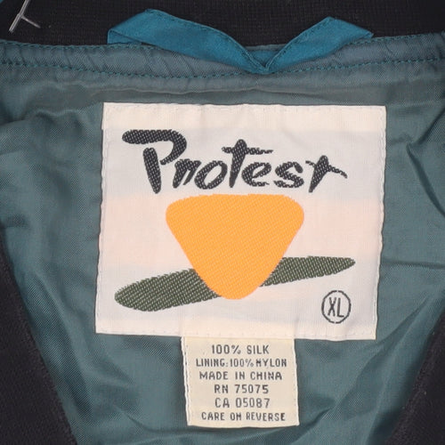 Protest Men's Blue Silk Bomber Jacket XL 90s Retro Full Zip