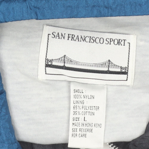 San Francisco Sport Men's Blue Black L 90s Windbreaker Jacket