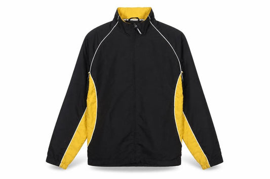 Front view of Landmark Men's Black Yellow Windbreaker Jacket, size S, Polyester