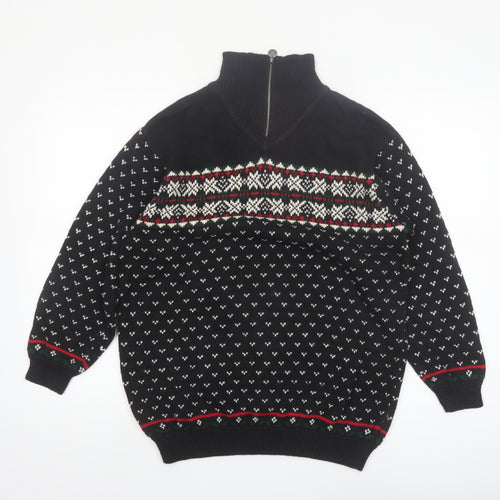 Liz Claiborne Men's Black Fair Isle 1/4 Zip Winter Jumper Size S