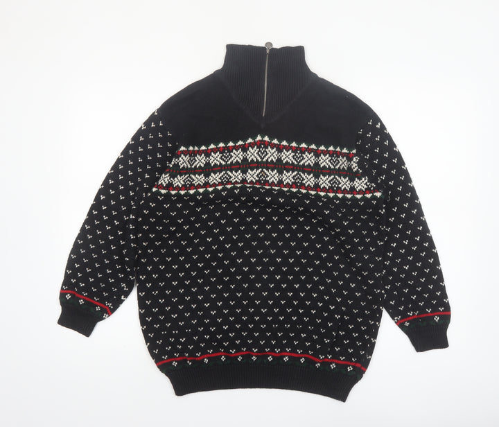 Liz Claiborne Men's Black Fair Isle 1/4 Zip Winter Jumper Size S