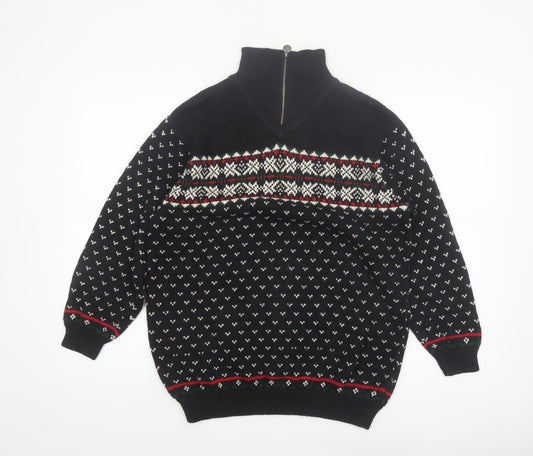 Liz Claiborne Men's Black Fair Isle 1/4 Zip Winter Jumper Size S