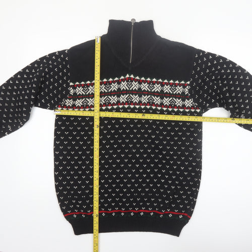 Liz Claiborne Men's Black Fair Isle 1/4 Zip Winter Jumper Size S