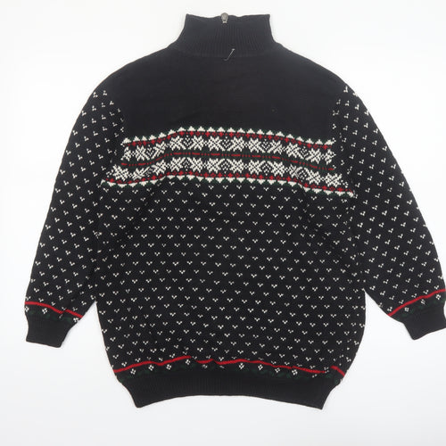 Liz Claiborne Men's Black Fair Isle 1/4 Zip Winter Jumper Size S