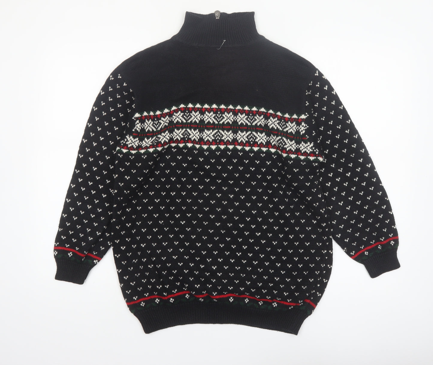 Liz Claiborne Men's Black Fair Isle 1/4 Zip Winter Jumper Size S