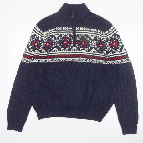 IZOD Men's Blue Fair Isle 1/2 Zip Cotton Knit Jumper M