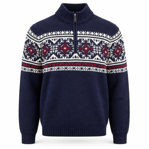 IZOD Men's Blue Fair Isle 1/2 Zip Cotton Knit Jumper M