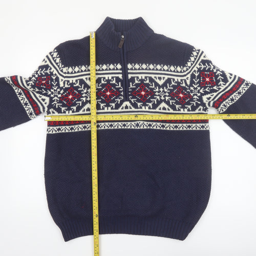 IZOD Men's Blue Fair Isle 1/2 Zip Cotton Knit Jumper M