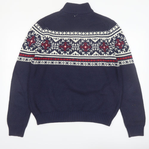 IZOD Men's Blue Fair Isle 1/2 Zip Cotton Knit Jumper M