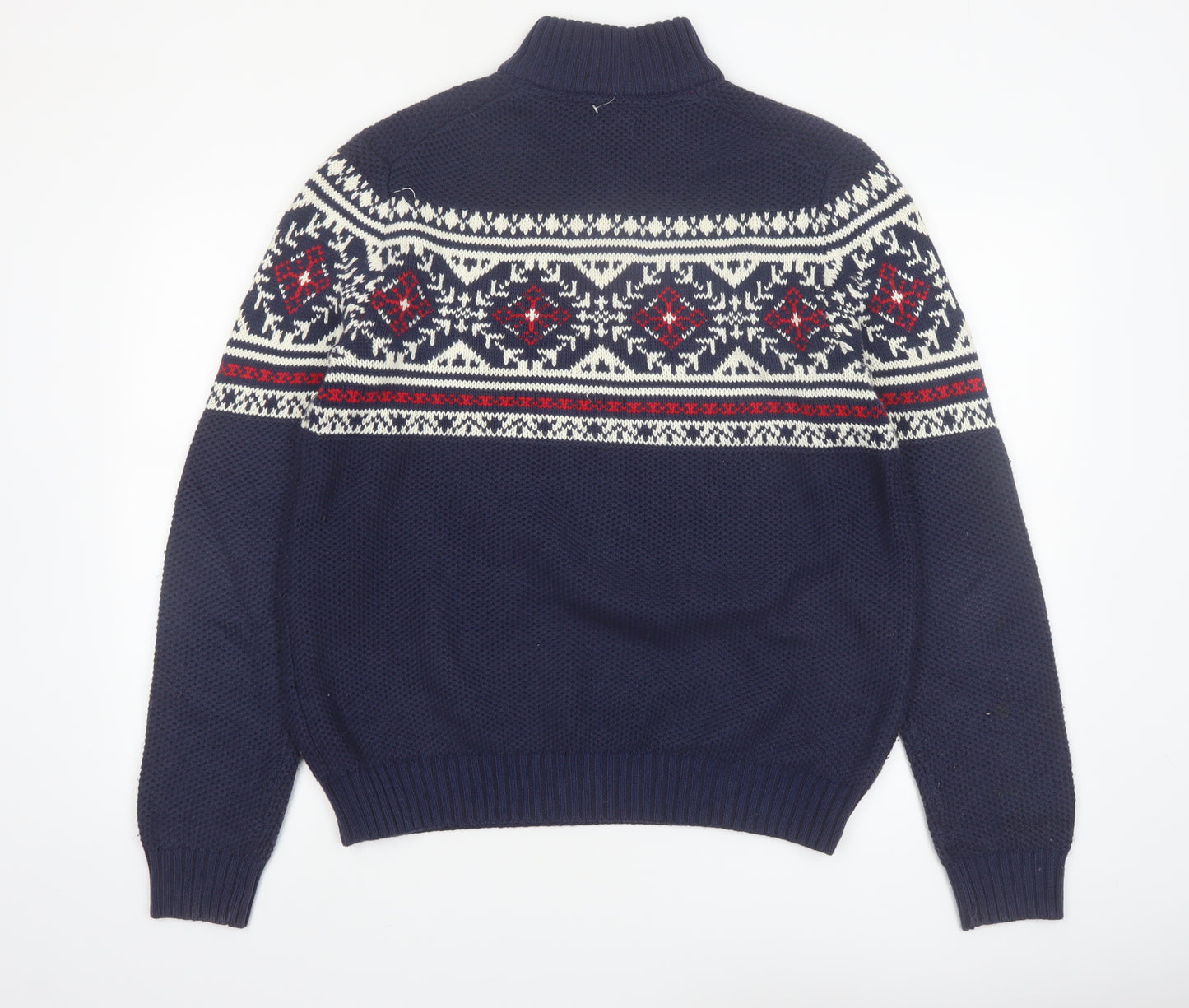 IZOD Men's Blue Fair Isle 1/2 Zip Cotton Knit Jumper M