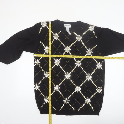 Alfred Dunner Womens Black Sequin Argyle Knit Jumper Size L