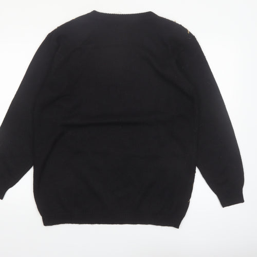 Alfred Dunner Womens Black Sequin Argyle Knit Jumper Size L