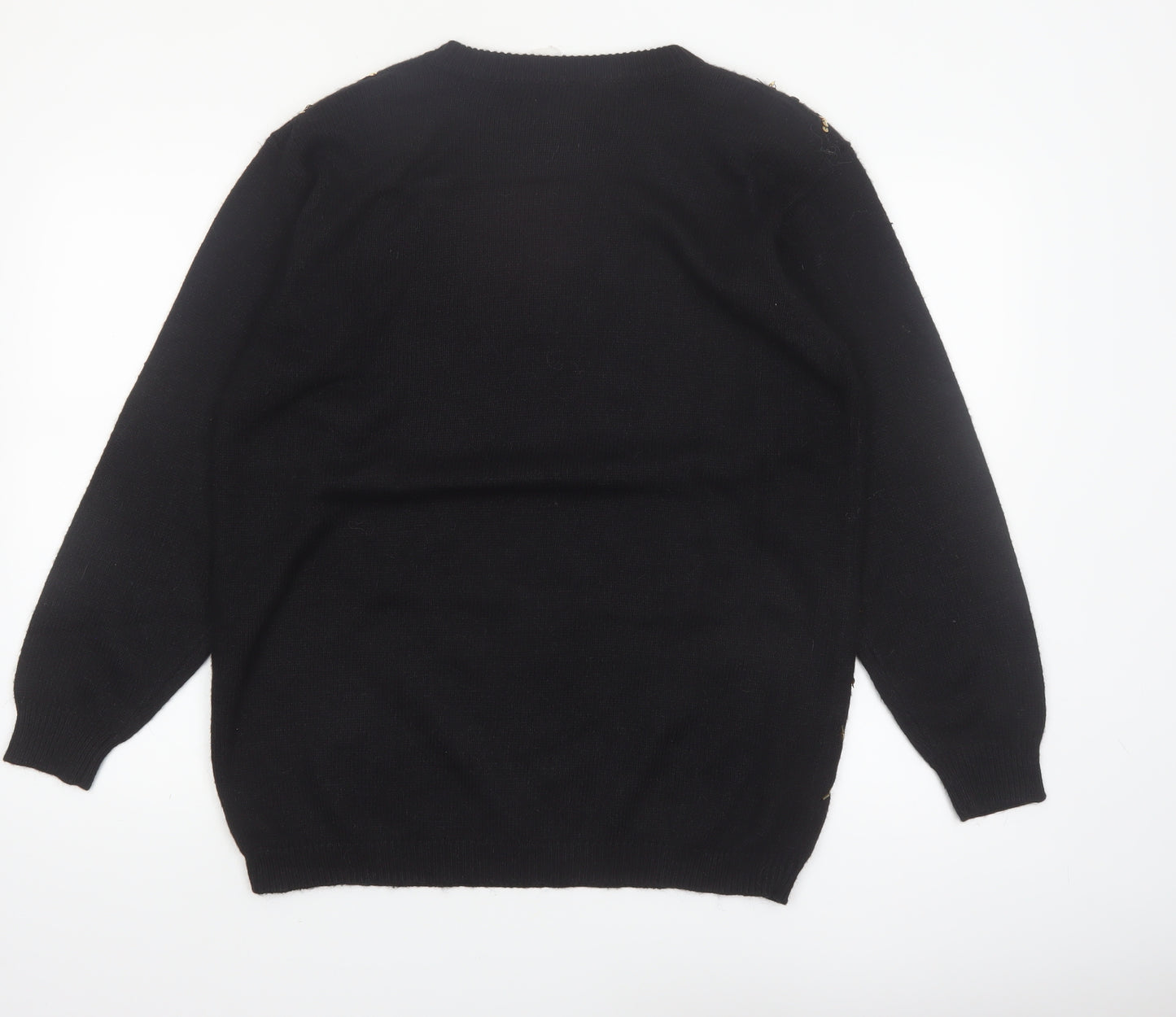 Alfred Dunner Womens Black Sequin Argyle Knit Jumper Size L