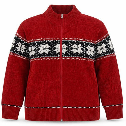 Dressbarn Women Red Fair Isle Full Zip Acrylic Knit Jumper Size 18