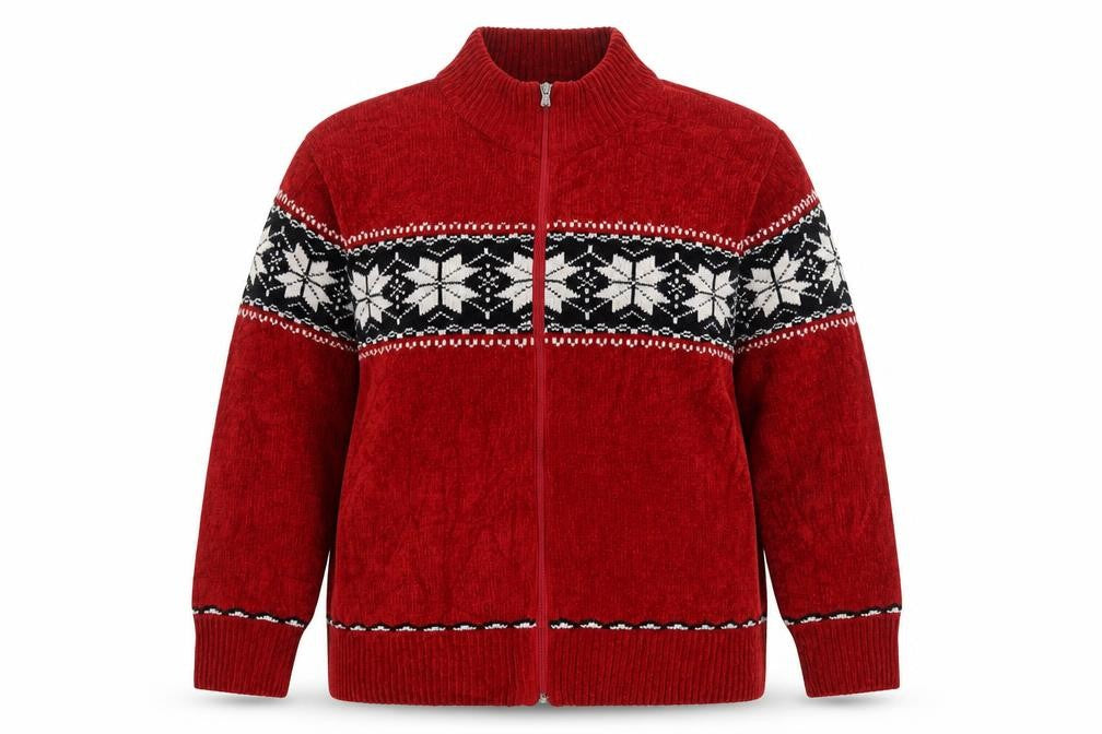 Dressbarn Women Red Fair Isle Full Zip Acrylic Knit Jumper Size 18
