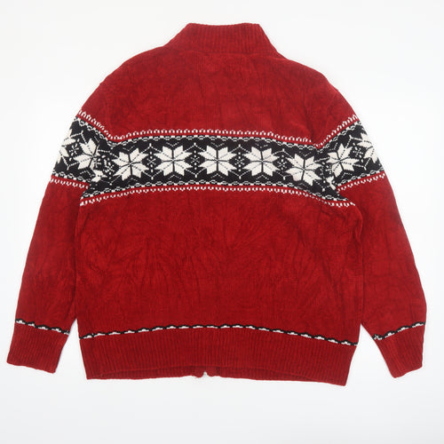 Dressbarn Women Red Fair Isle Full Zip Acrylic Knit Jumper Size 18