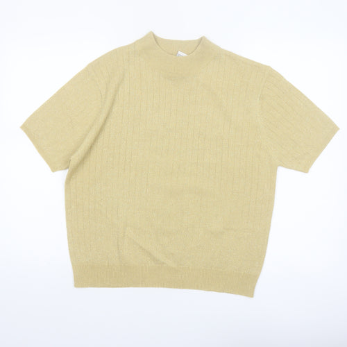 Sag Harbor Women's Beige Short Sleeve Mock Neck Pullover Jumper Size M