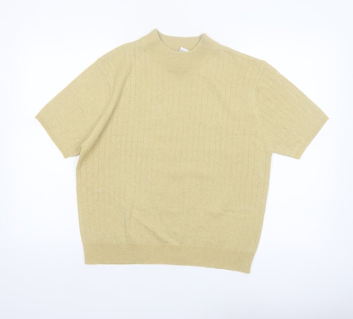 Sag Harbor Women's Beige Short Sleeve Mock Neck Pullover Jumper Size M