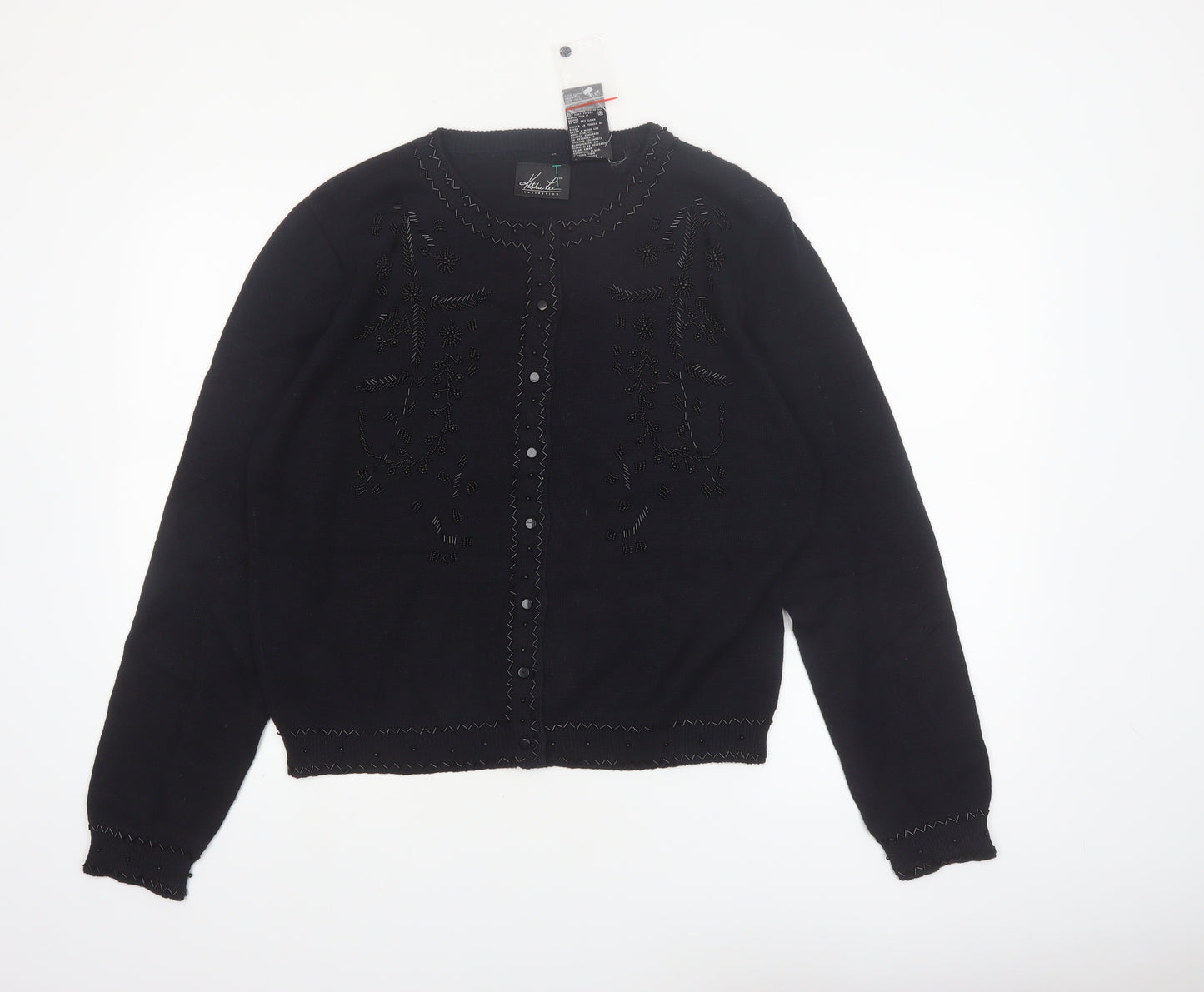 Kathie Lee Collection Women’s Black Beaded Cardigan Size L