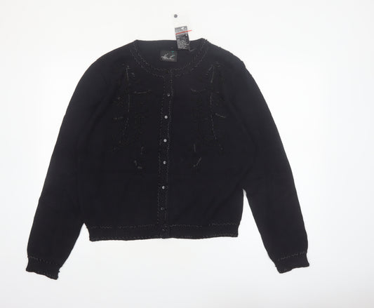 Kathie Lee Collection Women’s Black Beaded Cardigan Size L