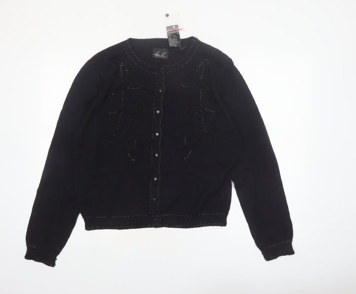 Kathie Lee Collection Women’s Black Beaded Cardigan Size L