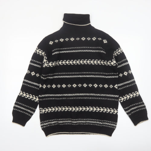Ann Taylor Women's Black Fair Isle Wool Roll Neck Jumper M