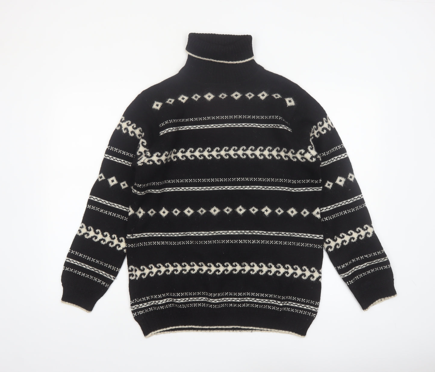 Ann Taylor Women's Black Fair Isle Wool Roll Neck Jumper M