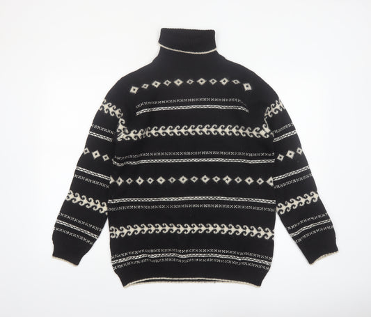 Ann Taylor Women's Black Fair Isle Wool Roll Neck Jumper M