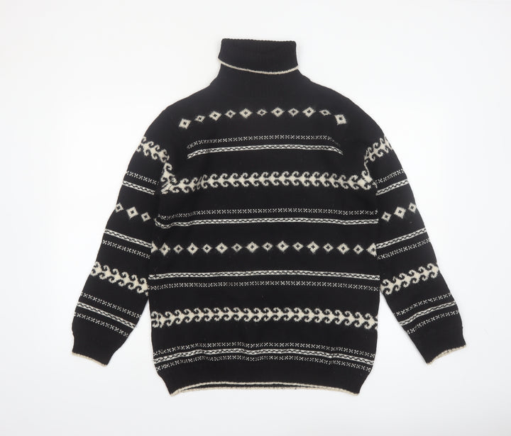 Ann Taylor Women's Black Fair Isle Wool Roll Neck Jumper M
