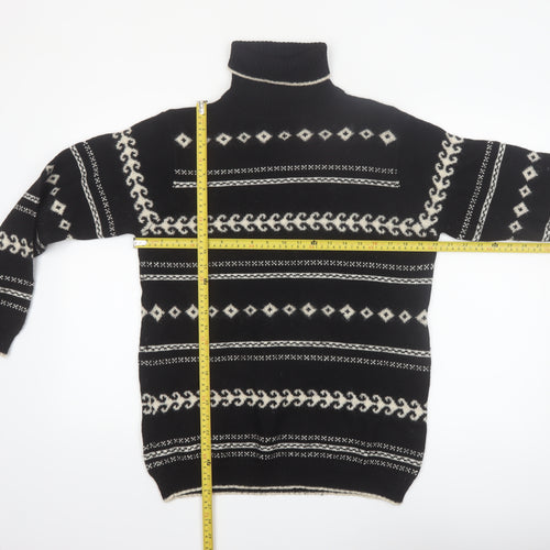 Ann Taylor Women's Black Fair Isle Wool Roll Neck Jumper M