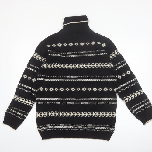 Ann Taylor Women's Black Fair Isle Wool Roll Neck Jumper M